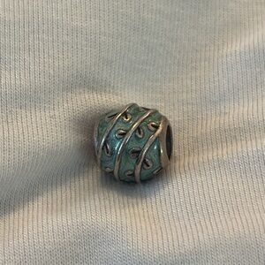 Pandora Moments Retired Sterling Silver Teal Enamel Leaves Charm